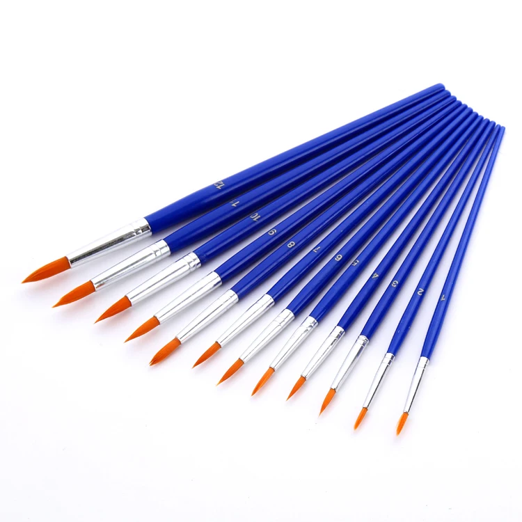 12pcs best quality Round front head plastic handle nylon artist