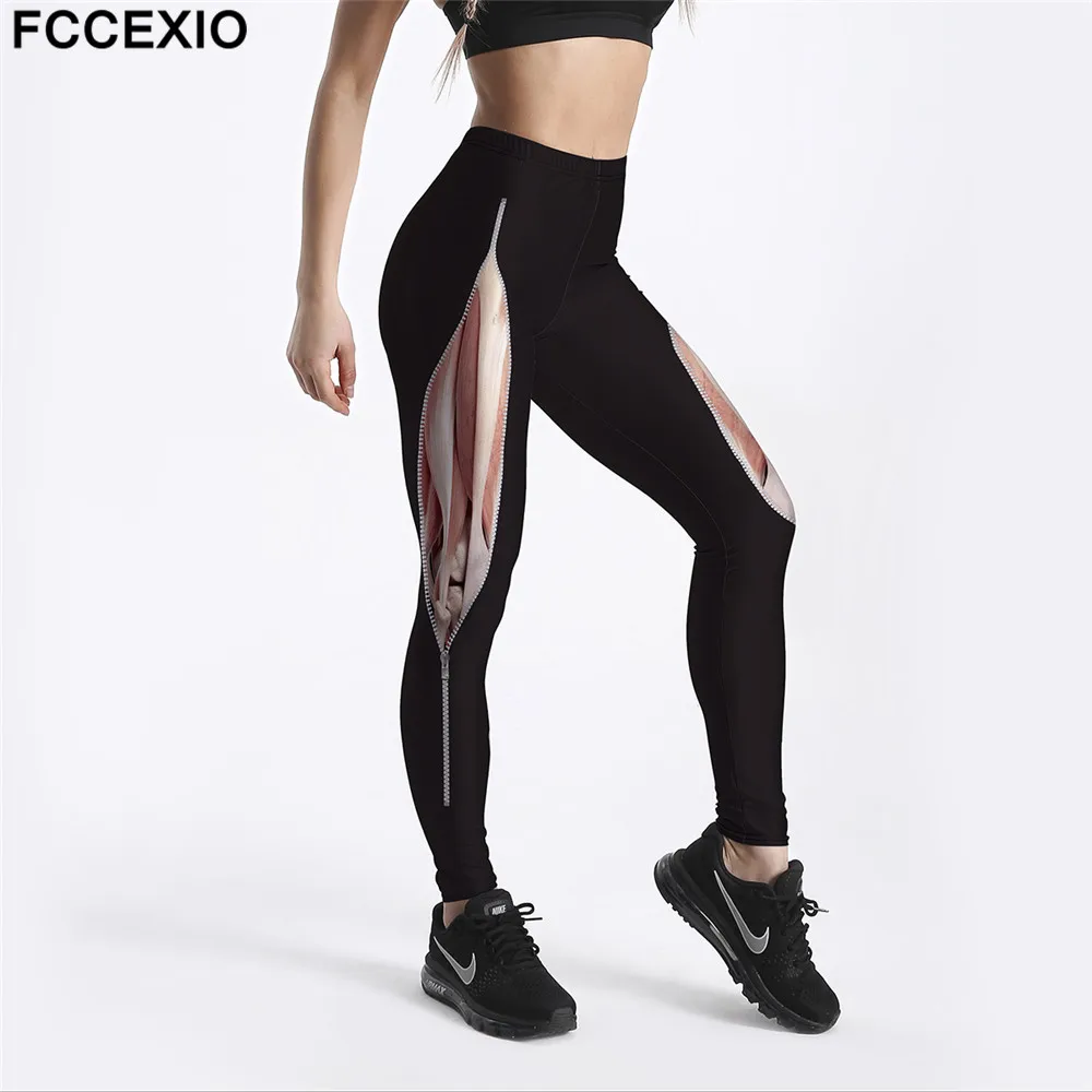 FCCEXIO новый уникальный дизайн для женщин леггинсы для разрывающие мышцы печати леггинсы черный Фитнес Леггинсы, штаны для тренировки