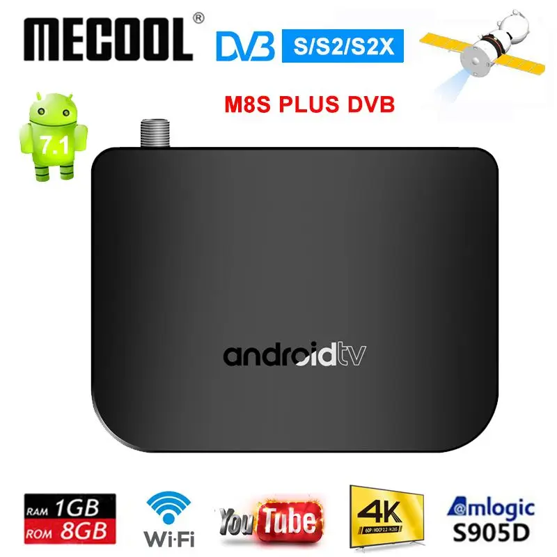 

DVB-S/S2/S2X Android TV Box MECOOL M8S PLUS Amlogic S905D Quad Core 1G 8G 1080p H.265 4K Youtube Google Play Store Media Player