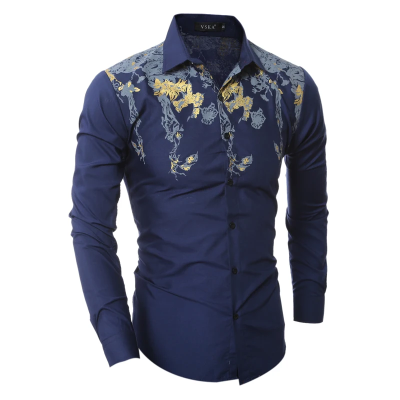 Idopy Men Print Shirt Fashion New Spring Slim Fit Tuxedo Shirts Mens Long Sleeve Night Club Casual Work Shirt Men