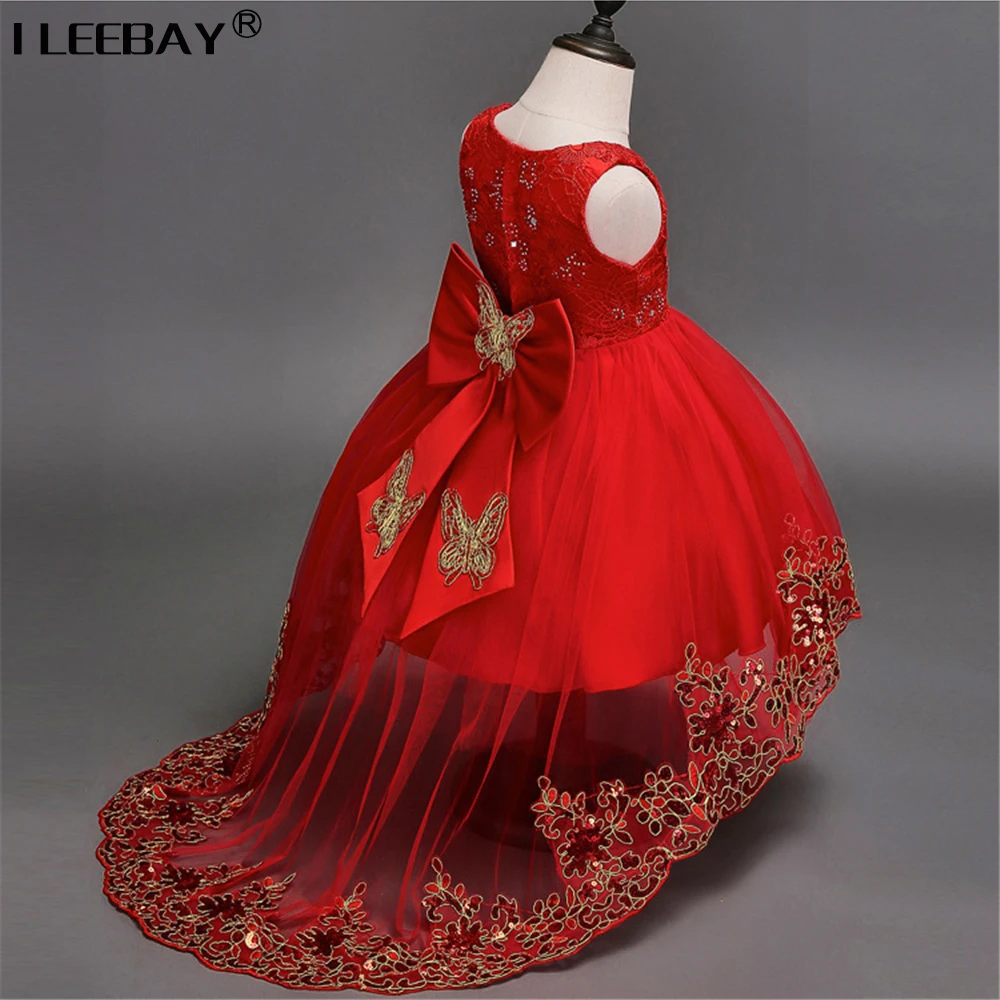 Menina de Alta Qualidade Vestido de Princesa Vermelho