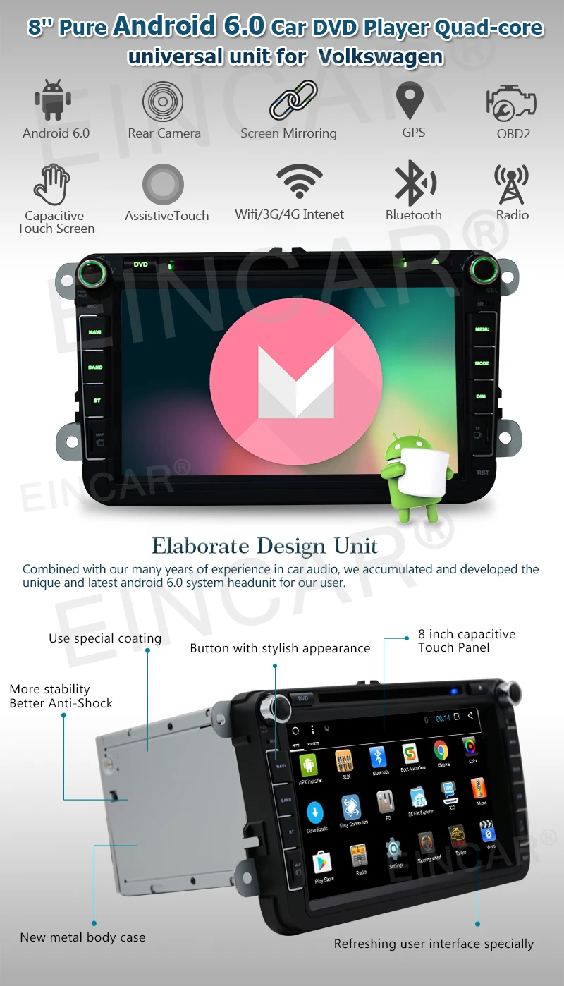 Top Free CANBUS & Backup Camera Android 6.0 Car DVD Player for VW PASSAT Golf 8