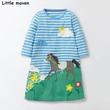 Little maven/Детские платья для девочек; Новинка г.; осенняя одежда для маленьких девочек; Платье с принтом травы, цветов, облаков, лошади; S0269