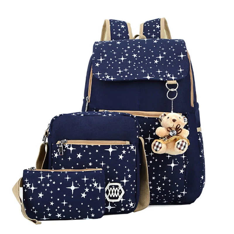 

3Pcs/Set Backpacks Korean Women Backpack Canvas Printing Preppy Style School Bag for Teenage Girls Backpack mochila Escolar