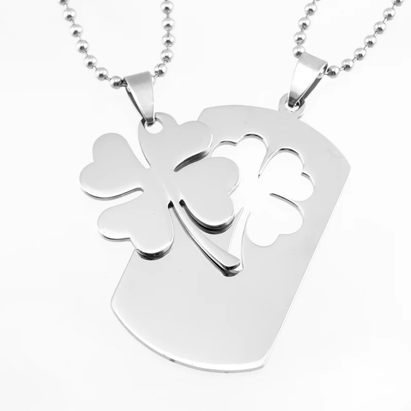 

Stainless Steel Pair Pendants For Couple Clover 4 Leaves Plant Charm Necklace Blank Puzzle Pendants Mirror Polished 10pcs
