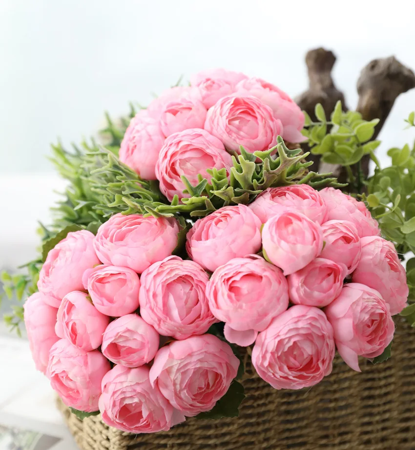 10Pcs per bunch rose peony Artificial hand flowers bridal Wedding favours birthday baptism 8 4