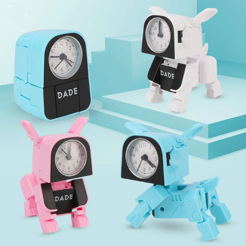 Creative Cartoon Deformation Machine Dog Alarm Clock Student Bedroom Children Bed Head Mute Snooze Desktop Clock Home Decoration