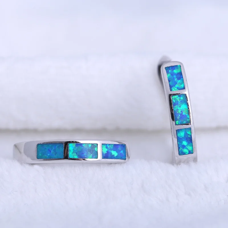 ROLILASON Hoop Earrings for women Wholesale Retail Blue Fire Opal silver plated Fashion Jewelry OE744 | Украшения и аксессуары