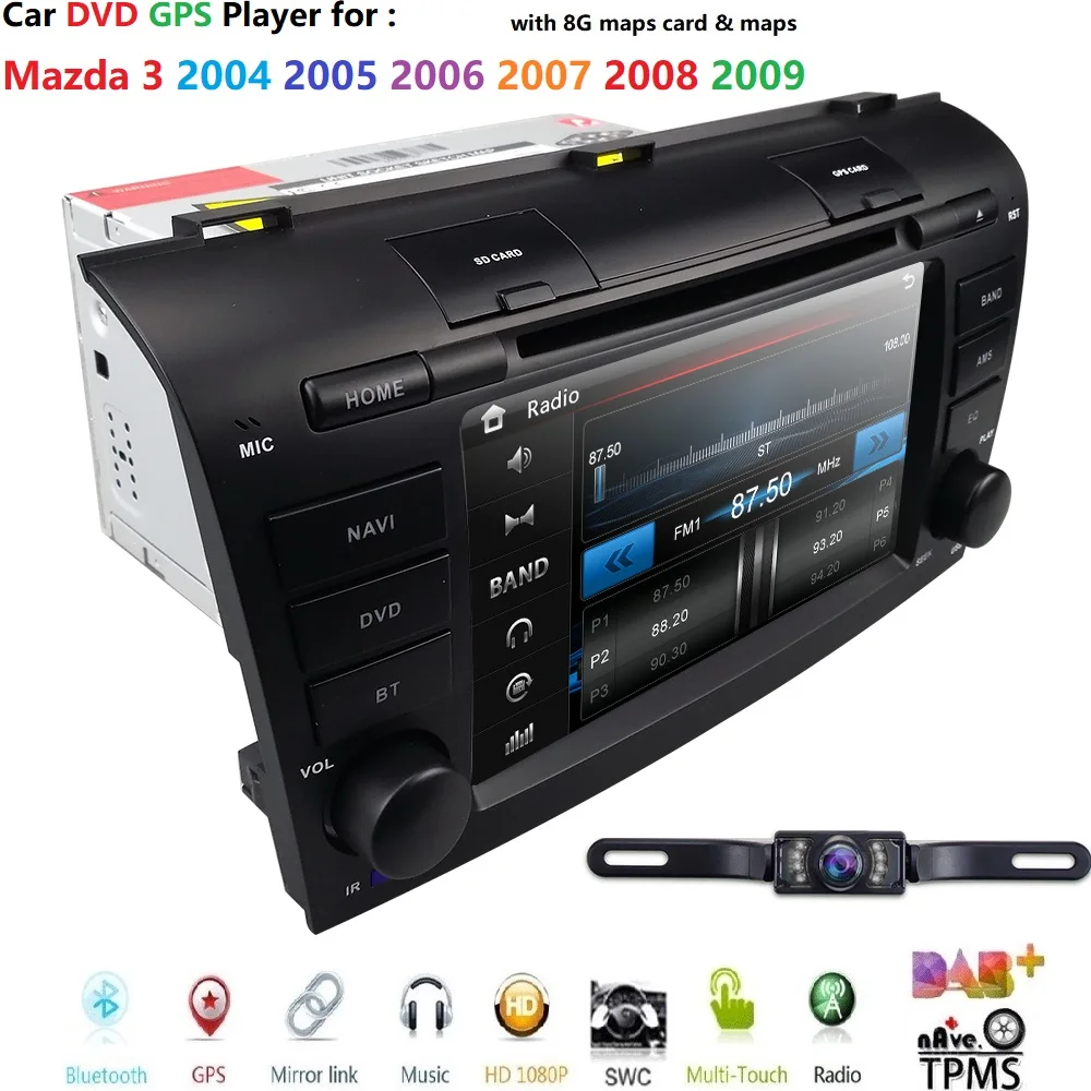Камера " двойной 2 Din автомобильный стерео dvd-плеер навигация для Mazda 3 Мазда 3 2004-2009 с gps, Bluetooth, USB, SWC SD DAB TPMS