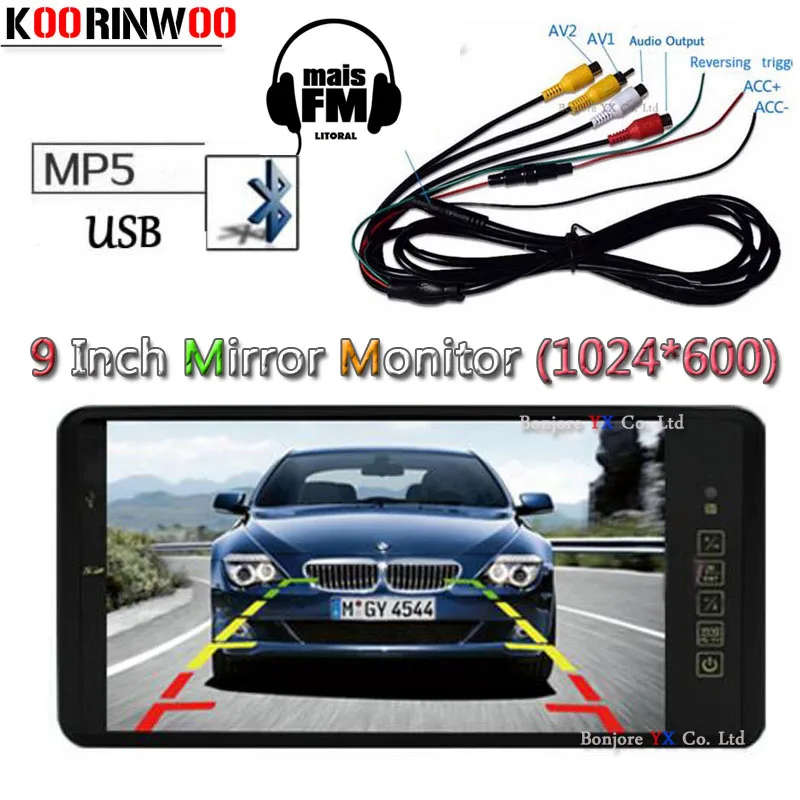 Koorinwoo 9 дюймов Автомобильный монитор зеркало TF USB слот Bluetooth MP5 плеер для