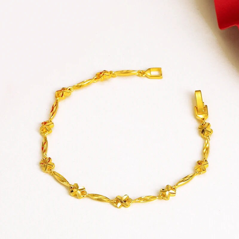 

MxGxFam ( 18 cm ) Pure Gold Color Lovely Small Flowers Bracelet For Women Fashion Personal Jewelry Allergy Free