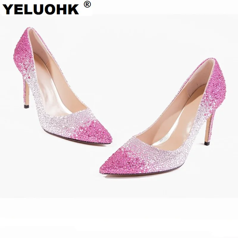 

2018 Brand Pointed Toe Wedding Shoes For Women Fashion Crystal Sexy High Heels Ladies Shoes Comfortable Spring Women Pumps