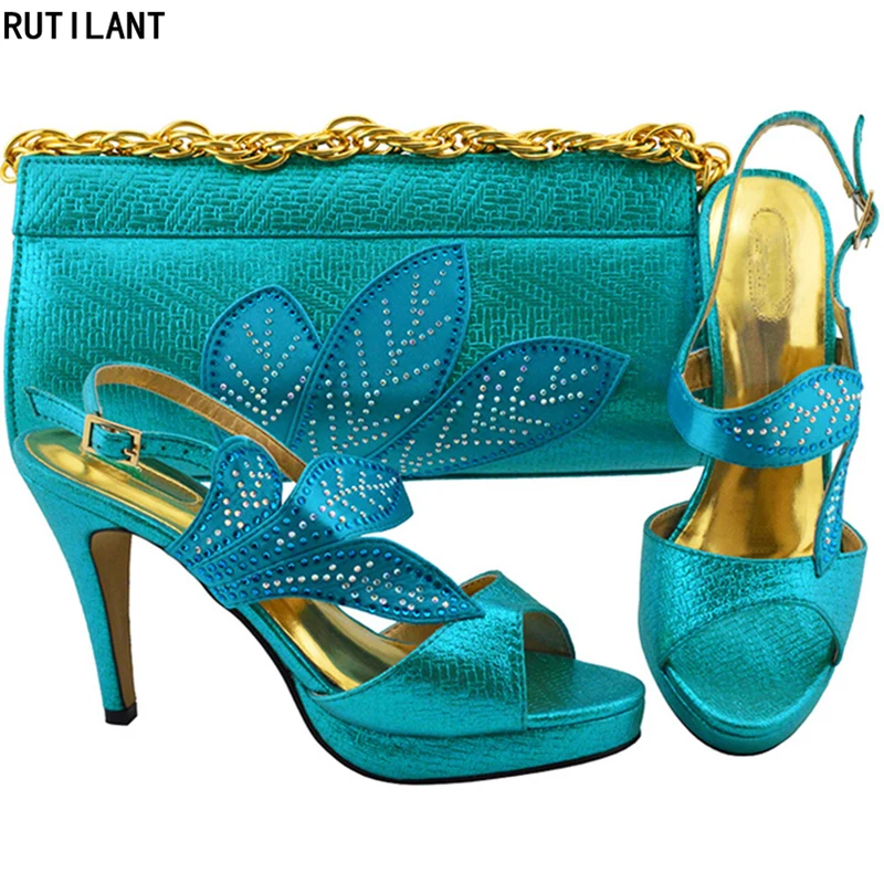 

New Fashion Italian Shoes with Matching Bags Set Decorated with Rhinestone Nigerian Shoe and Matching Bags Rhinestone Pumps Shoe