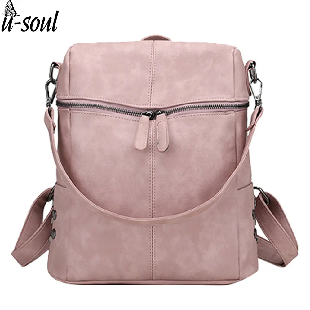 female backpack women pu leather shoulder bag backpacks ladies teenage girls fashion vintage ...