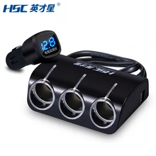HSC 2 USB Car Charger Adapter 3 in 1 with Car Cigarette Lighter With Blue LED Voltmeter For Smart Phone Car Camera DVR GPS