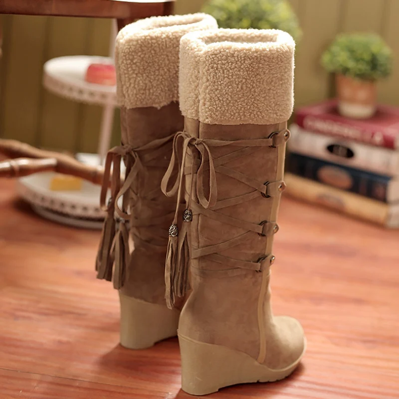 

Snow boots plus size 8.5-10.5 fringe flock mid-calf boots for students short plush increase ladies boot designer news