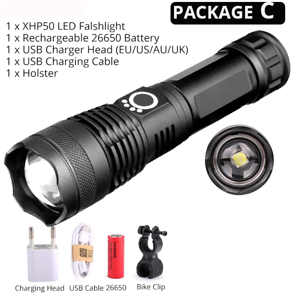 20000LM самый мощный XHP50 светодиодный велосипедный флэш-светильник USB Перезаряжаемый USB зум велосипедный светильник фонарь 18650 26650 для наружного велосипеда светильник - Цвет: Package C