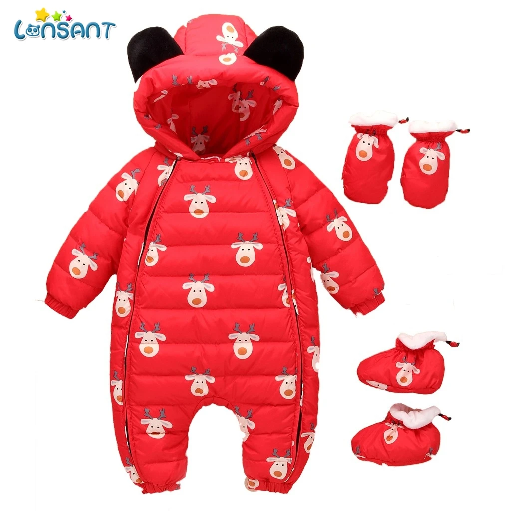 

LONSANT Baby Rompers Hooded Long Sleeve Printed Warm Dos Desenhos Animados Menina Infantil Children'S Winter Rompers N30