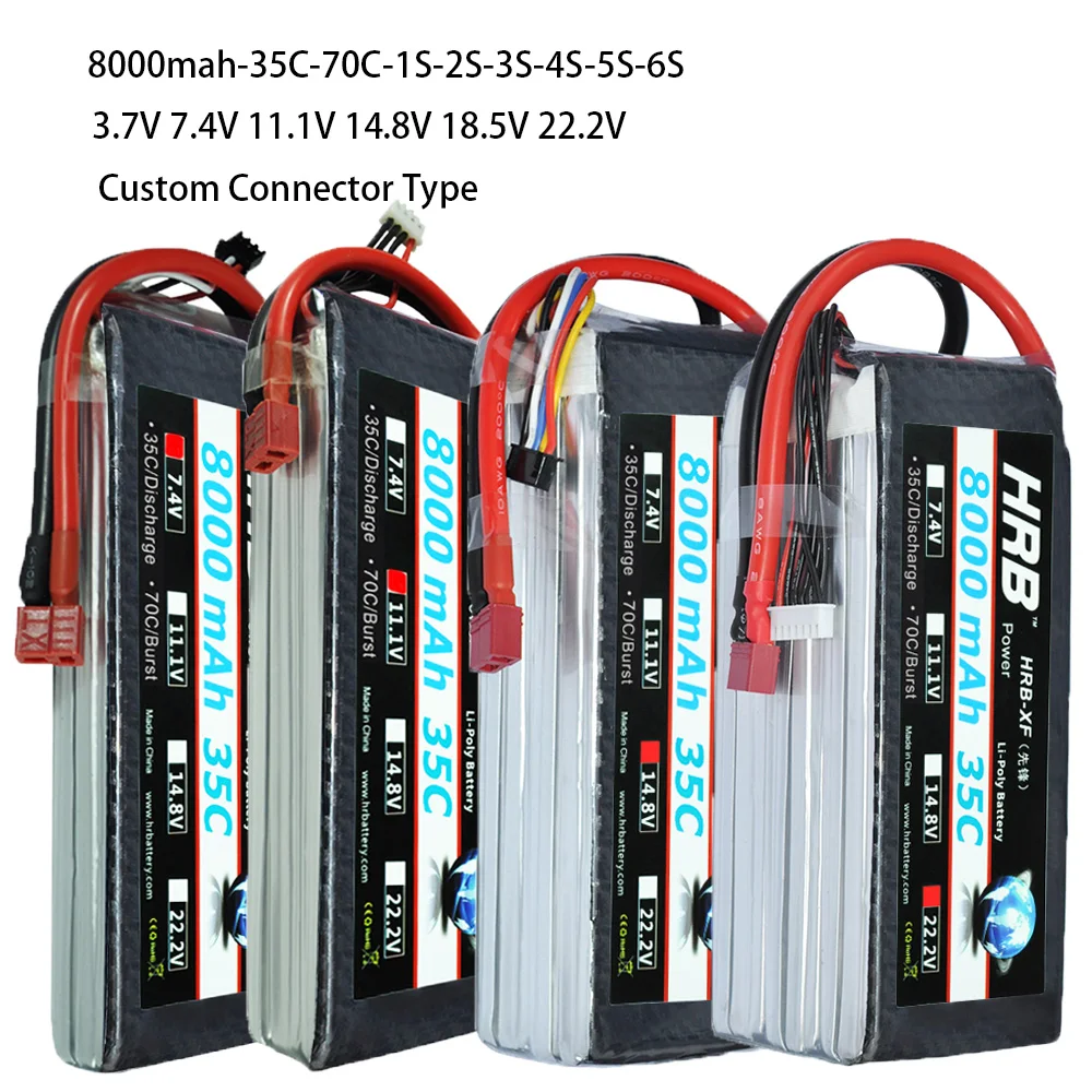 

HRB LiPo Battery 3.7V 7.4V 11.1V 14.8V 18.5V 22.2V 2S 3S 4S 5S 6S 8000mah 6S 35C 70C for RC Helicopter Airplane Car Boat Drone