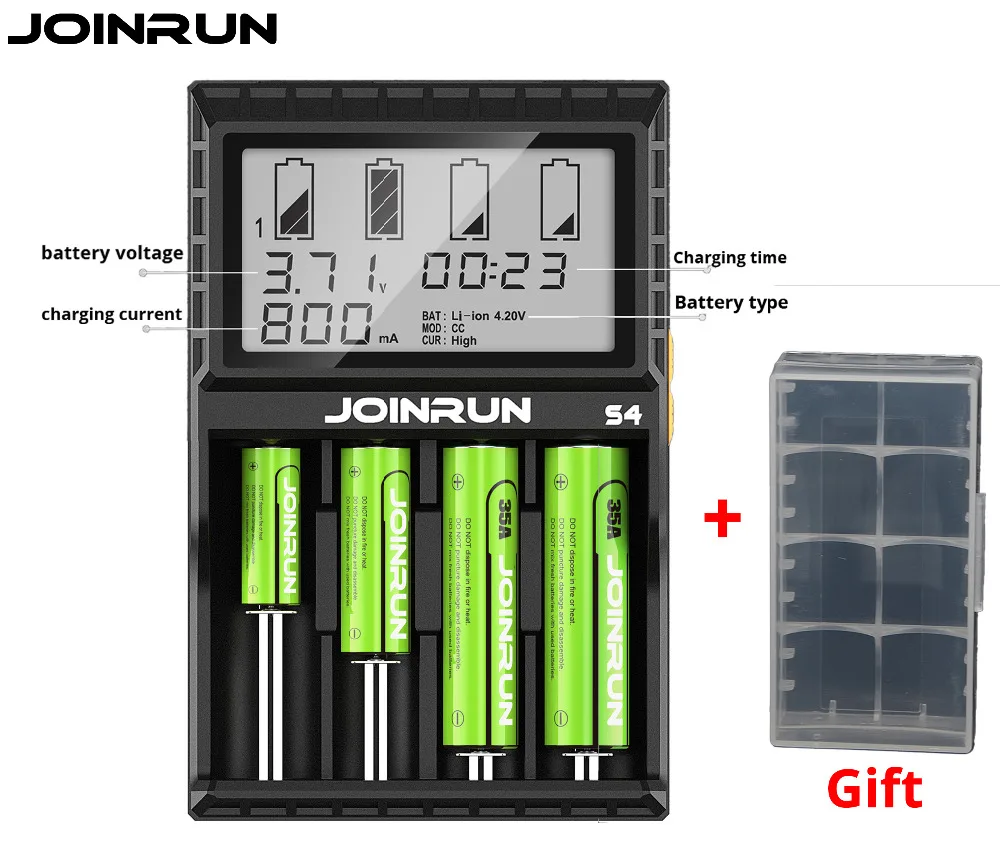 

JOINRUN S4 Smart Li-ion Battery Charger With LCD Screen Intelligent 18650 Rechargeable Battery Charger 14500 16340 26650 AAA AA