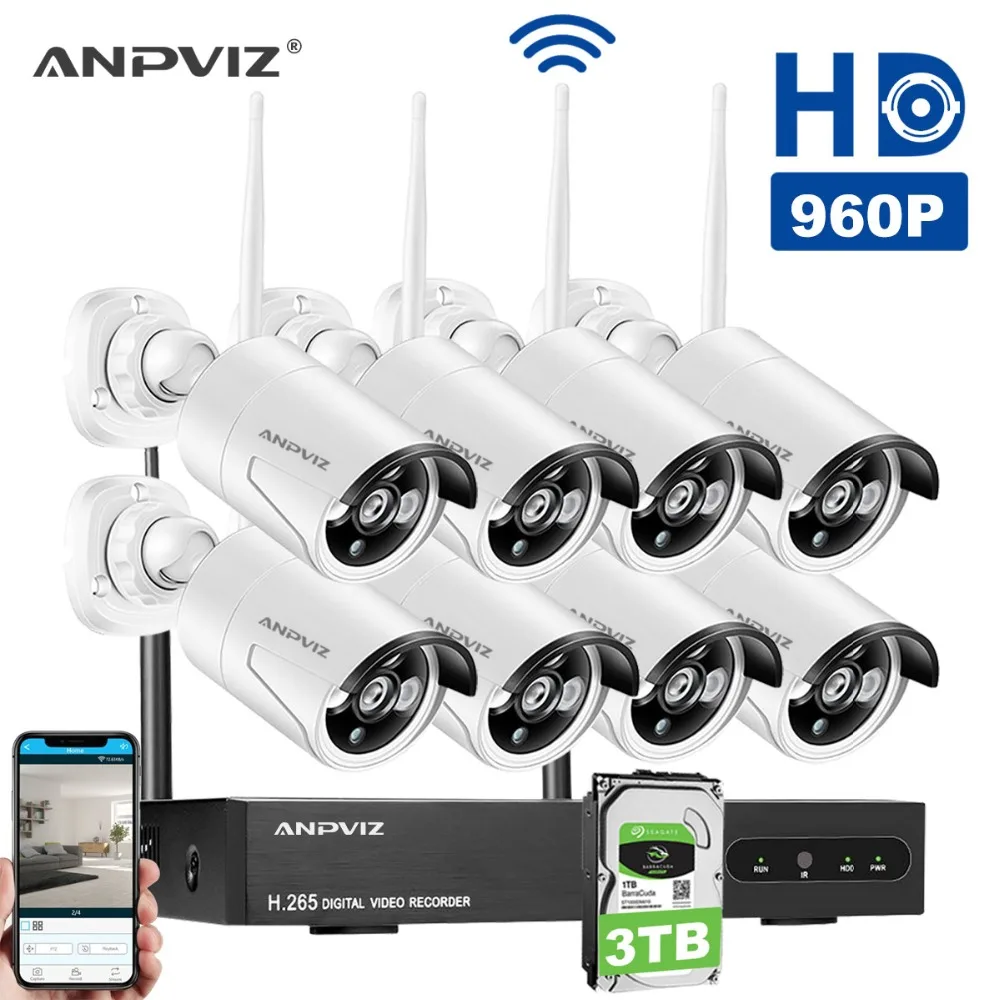 

Anpviz Full HD 960p wireless Security Camera System 8 x 960p IP Outdoor Surveillance Camera Support Smartphone Remote View