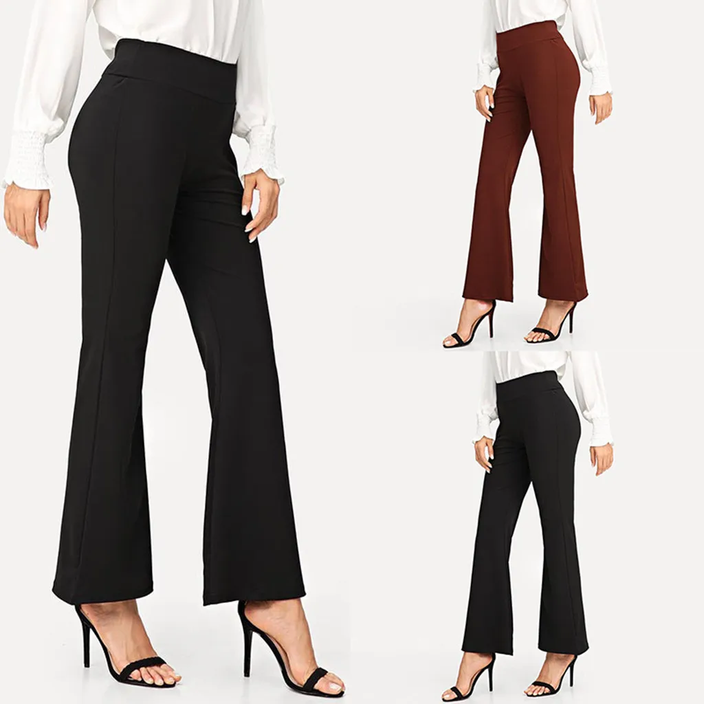 

Women's Summer Body-building Pure-colour Trumpet Yoga Pants Show Slim and Elastic Broad-legged Pants yoga pants women 2019 A3052