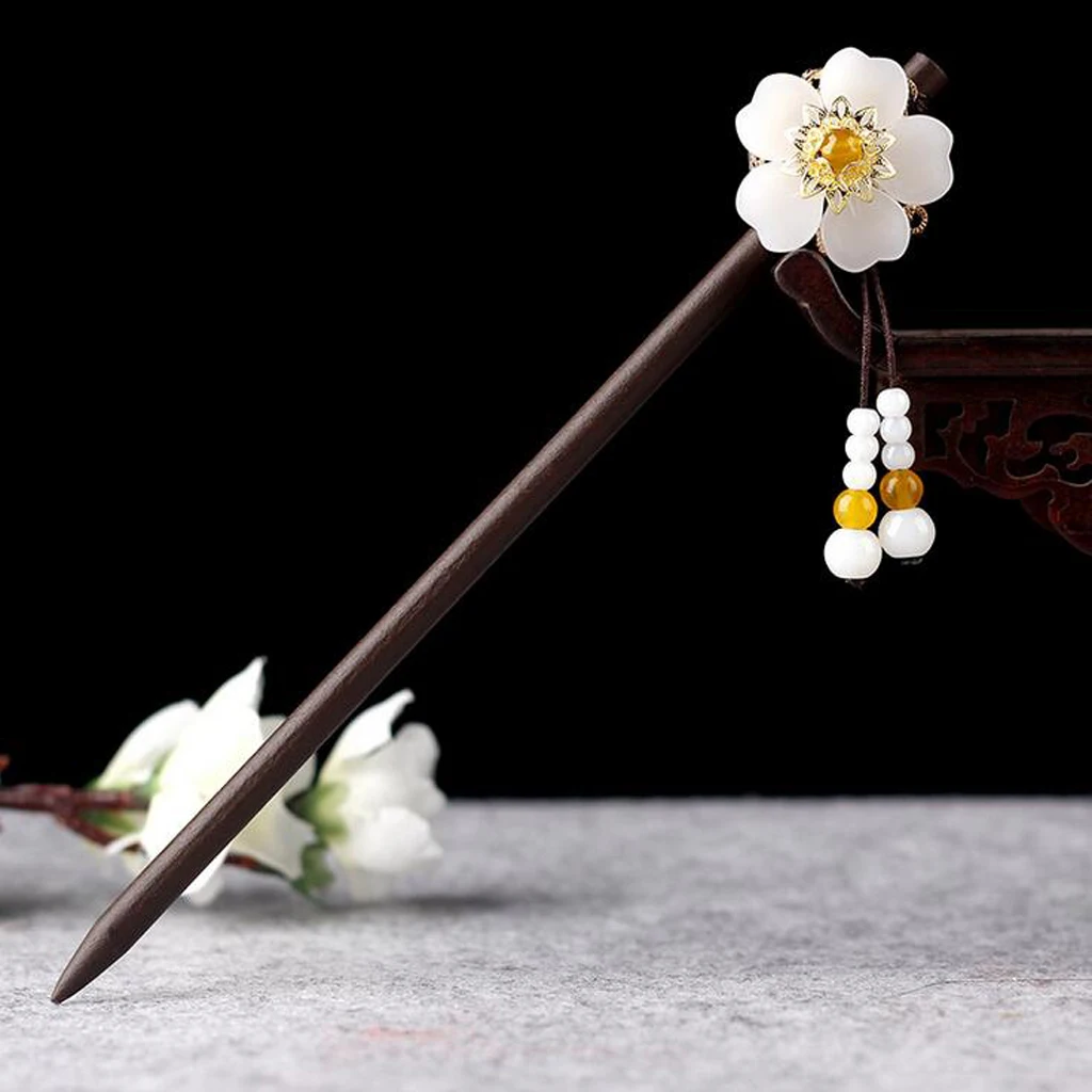 

Ethnic Handmade Ebony Flower Hairpin Woman Hair Stick Pin Updo Accessories Wedding Bridal Hair Jewelry