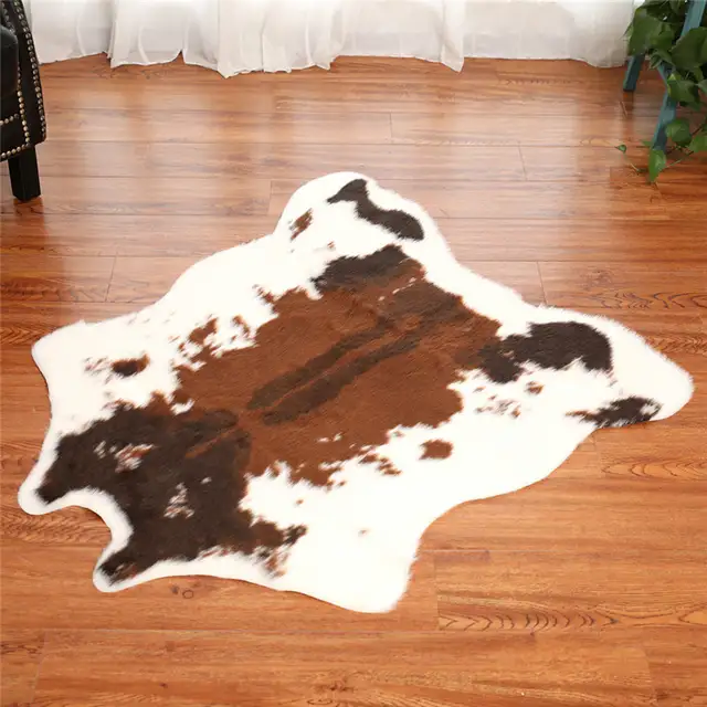 Simulation Cowhide Rug Cowskin Print Cow Hide Faux Carpet Non Slip