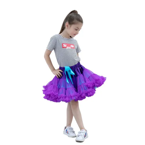Kephy/детская балетная юбка-пачка; детская фатиновая короткая розовая Пышная юбка-американка; юбка-пачка для танцев для девочек - Цвет: purple and blue