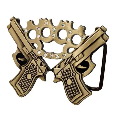 

Double Gun Jeweled Brass Knuckles Belt Buckle Gun Pistol