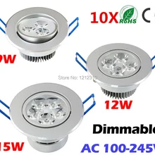 10 шт./лот затемнения 9 W 12 W 15 W Потолочное светодиодное освещение лампы потайной шкаф настенная лампа 110 V-220 V для домашнего декора гостиной