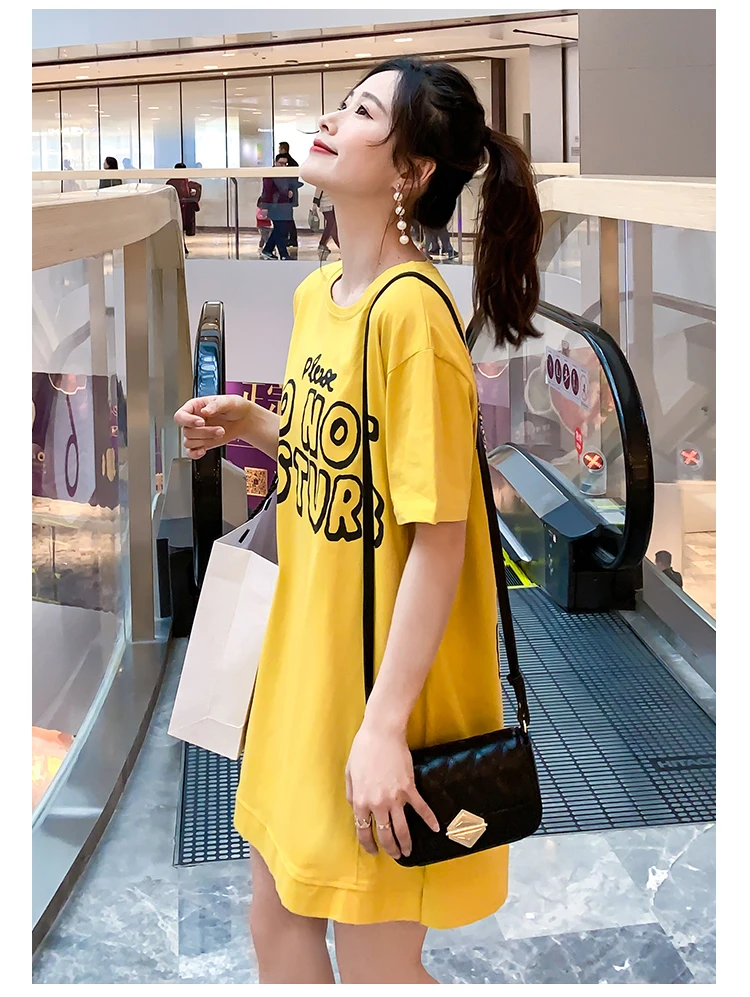 Новая летняя Женская Корейская версия свободного большого размера, футболка с короткими рукавами, юбка, платье с рисунком