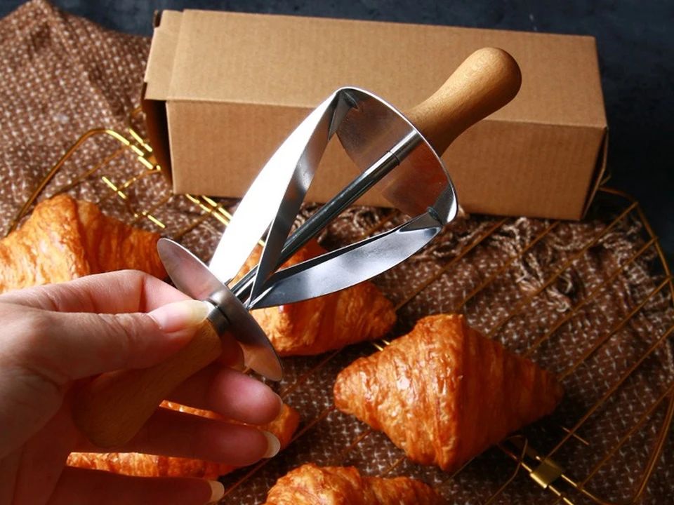 Режущий ролик из нержавеющей стали для изготовления круассан, хлеб для теста, деревянная ручка ножа для выпечки кухонного ножа