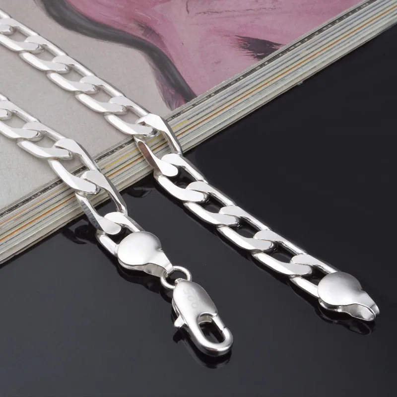 Новинка, модное серебряное ожерелье, 8 мм., ширина цепи, мужское колье, аксессуары для мужчин и женщин, модное ювелирное изделие