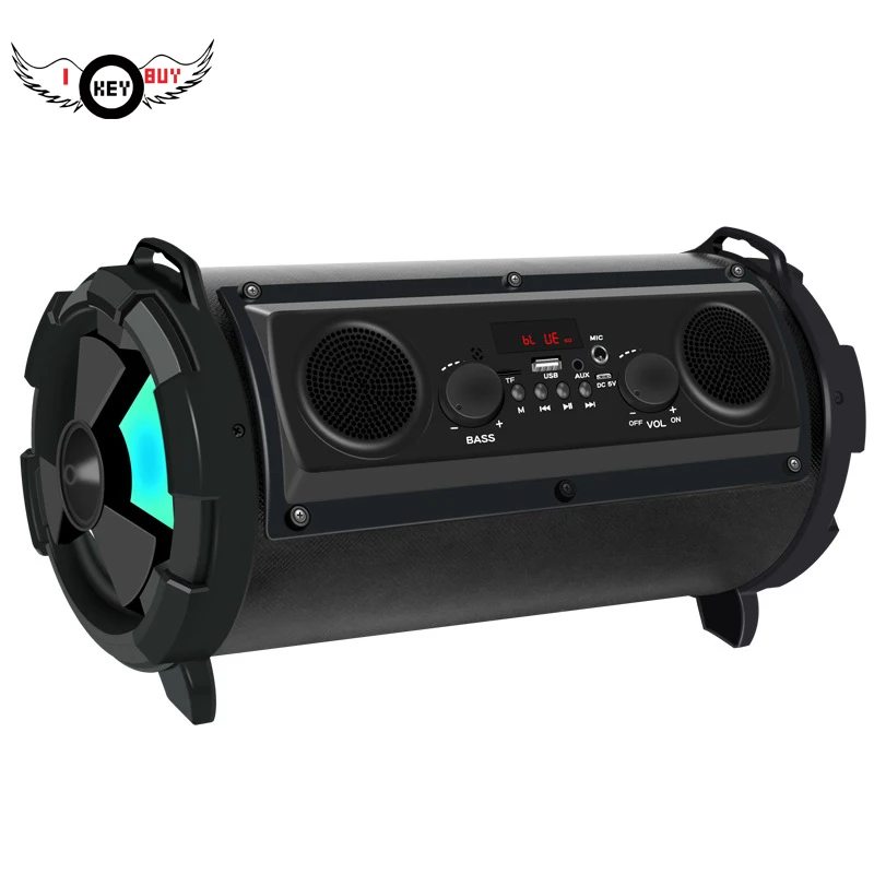 

I Key Buy Wireless 4.2 Bluetooth Speaker HiFi Stereo Loud Bass Subwoofer with Flash Light Support MIC TF FM Radio Disco Black