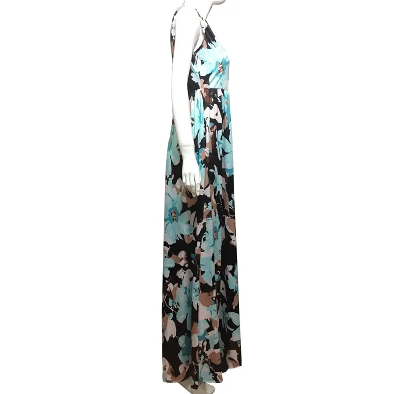 maxi dresses summer for women of sleeveless and floor-length flower printed dress long summer sexy beach dropshipping 40AT206
