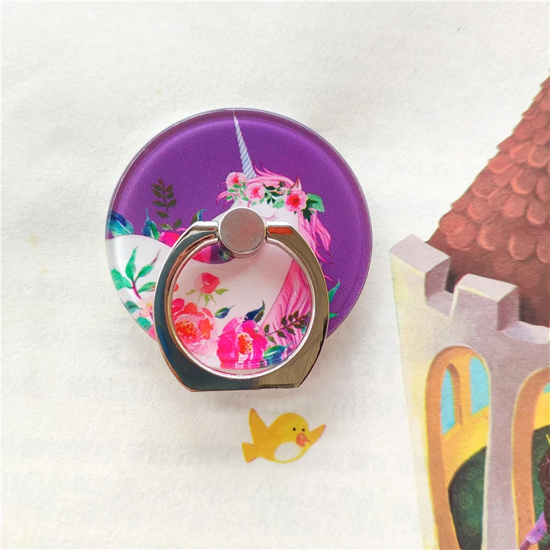 

TJHSZKL Cute cartoon pattern universal round metal ring bracket mobile phone holder telescopic grip mobile phone holder