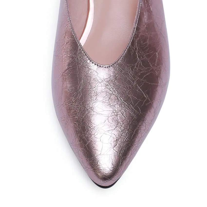 QUTAA/; женские туфли-лодочки на среднем каблуке; перламутровые туфли из лакированной кожи с острым носком; туфли с открытой пяткой; удобная мягкая подошва; Size34-42
