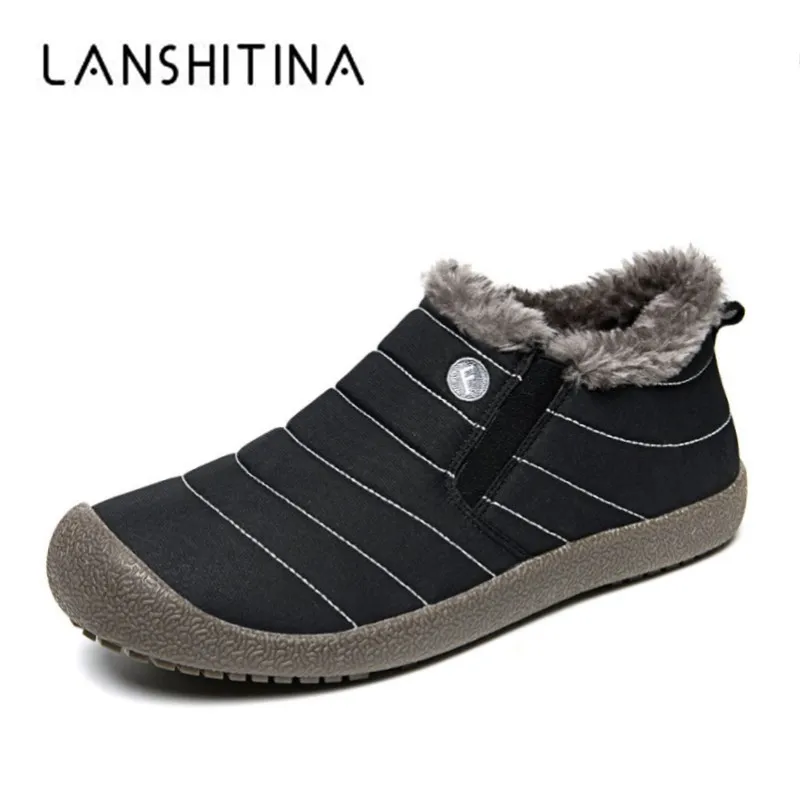 

2019 Men Winter Shoes Fur Snow Boots Warm Waterproof Mother Ski Rain Boots Slip-on Loafers Ankle Boots for Male Plus Size 36-48