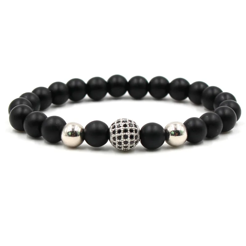 

Fashion Natural Stone Bead Bracelet for Men Women Gold Siver Color Round Copper Ball Beads Bracelet Men Jewelry Pulseras