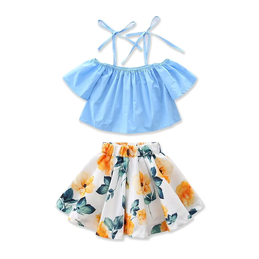 Infant Kids Baby Girls Off Shoulder Floral Tops Skirt Outfits Sunsuit