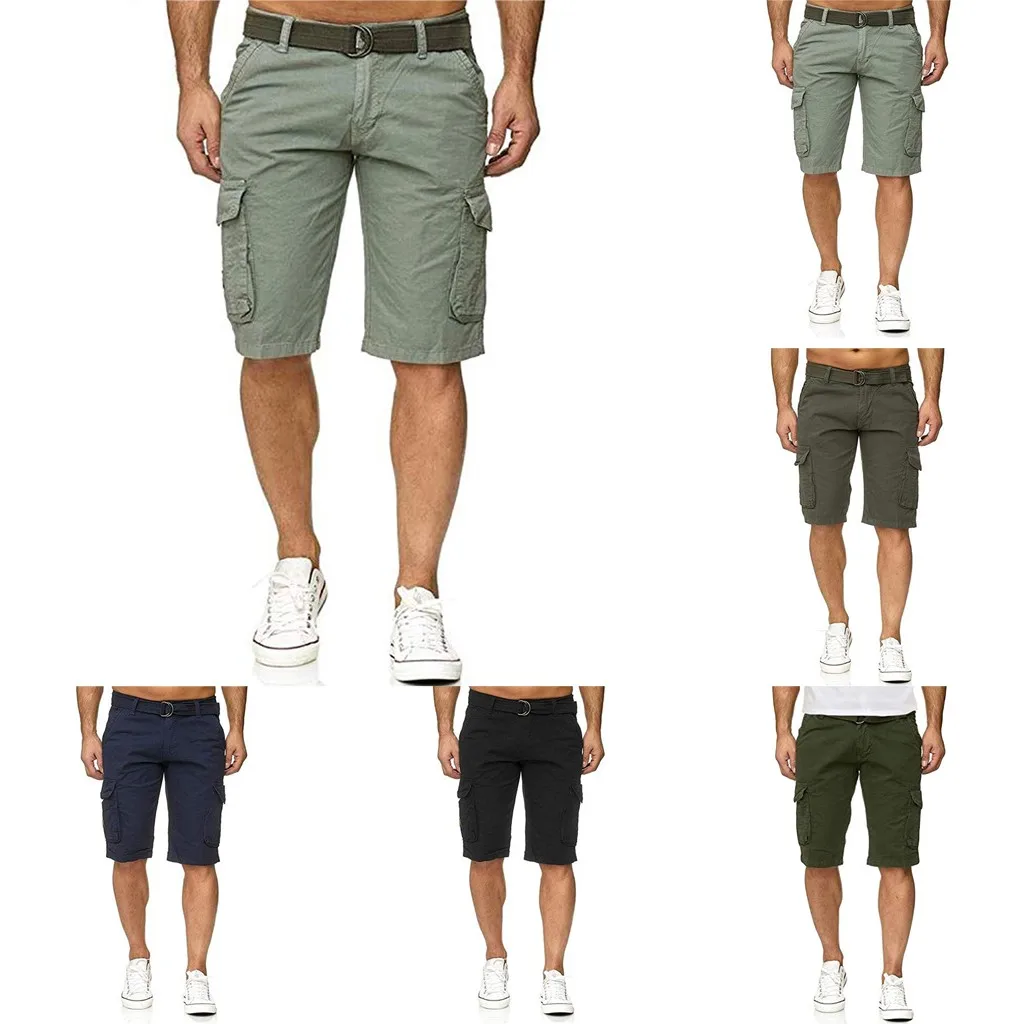 Летние мужские однотонные хлопковые многоцветные комбинезоны с карманами, шорты Карго, короткие штаны, модные уличные мужские короткие штаны D