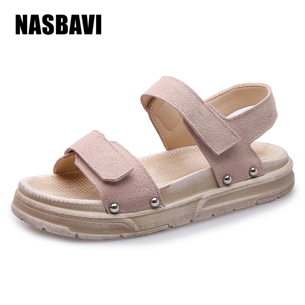 

Genuine Leather New Retro Shoes Women Sandals Ankle Strap Comfortable Flats Sandals Summer Women's Beach Sandals