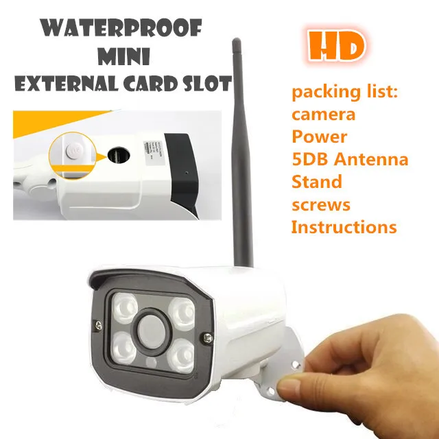  waterproof Outdoor Wireless  ip camera WIFI Megapixel 720p HD   Security CCTV network IR Infrared SD Card Slot P2P Bullet 
