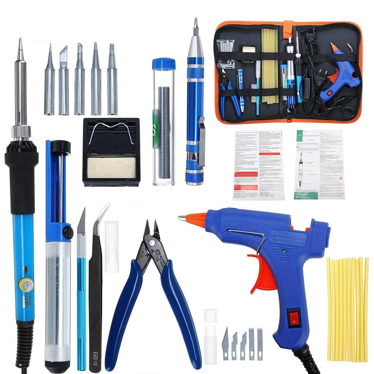 

Electric Solder Iron Set Desoldering Pump Welding Hot Melt Glue G un Hand Tool Sets EU 220V