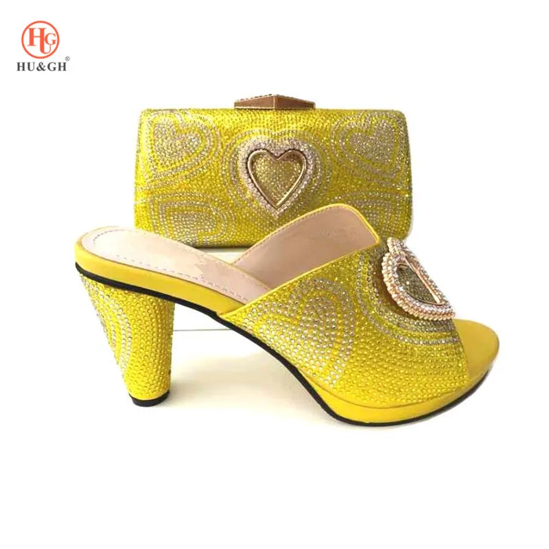 

Latest Yellow Color Italian Summer Shoes And Bags To Match 2018 Hot Sale Nigerian Pumps Shoes And Bag Set For Party Wedding
