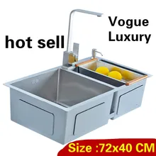 Квартира кухня ручная раковина двойной паз пищевой 304 нержавеющая сталь vogue Лидер продаж Малый 72x40 см