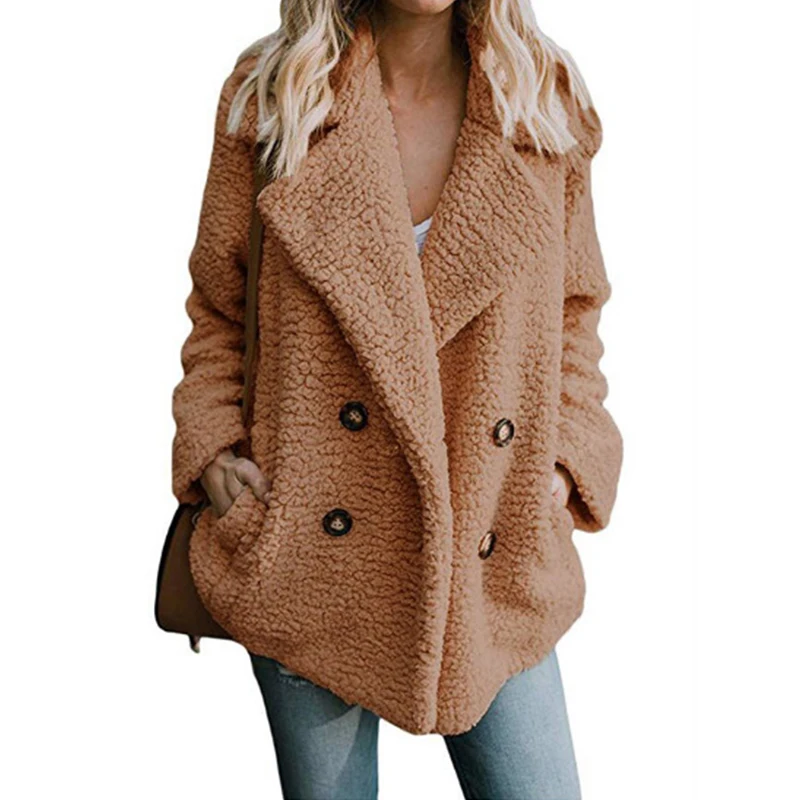

Autumn Winter New Jacket Women 2018 European American Hot Fashion Coat Button Suit-collar Pockets Fleece Thick Warm Jacket Mujer