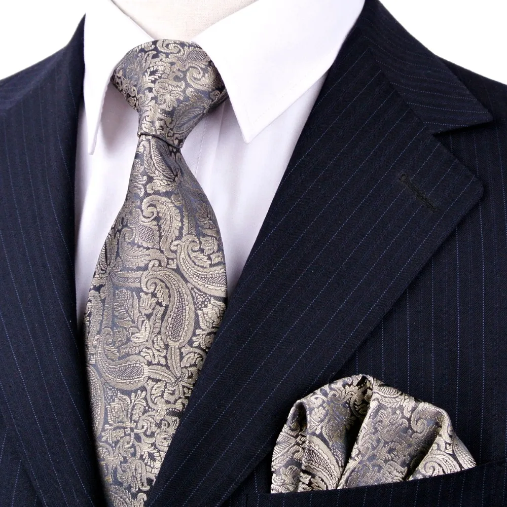 Разноцветные мужские галстуки с узором пейсли цвета шампанского, хаки, черного, темно-серого цвета, карманные галстуки, Шелковый галстук, набор