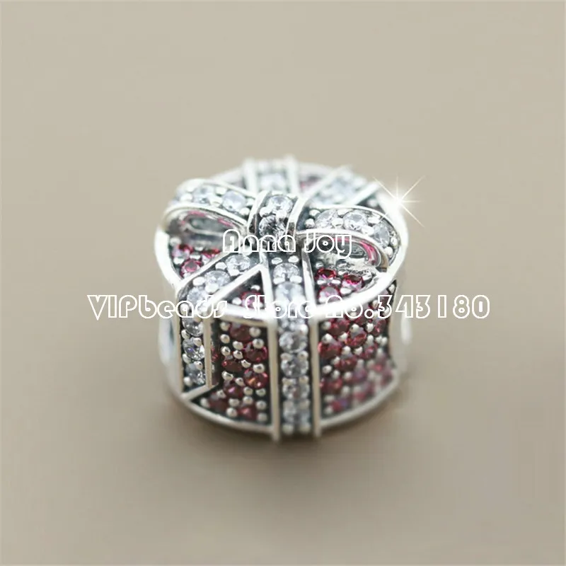 2016 Winter 925 Sterling Silver Christmas Gift Box Red &amp Clear CZ Charm Bead Fit European Woman Jewelry Bracelets BE426 |